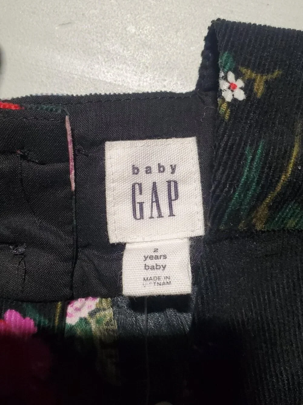 BabyGap Black Corduroy Floral Print Dress NWT sz 2 yrs